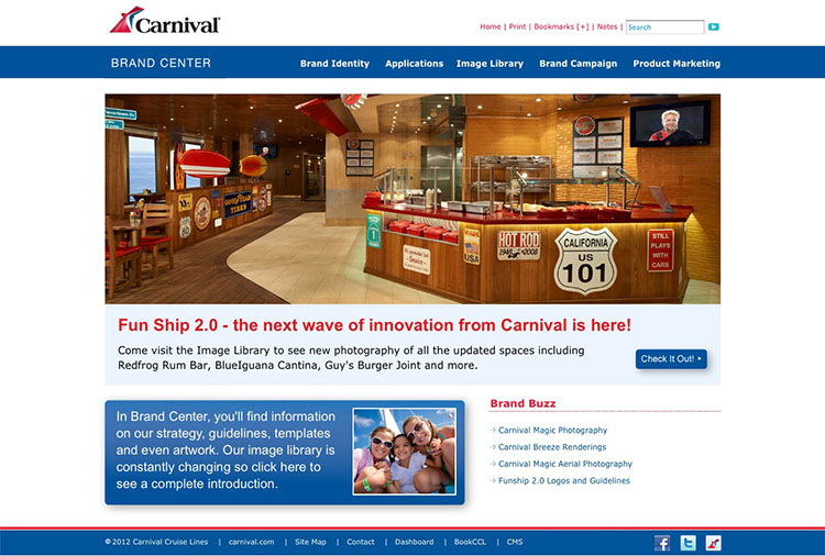 Carnival Crusieline Brand Center Main page